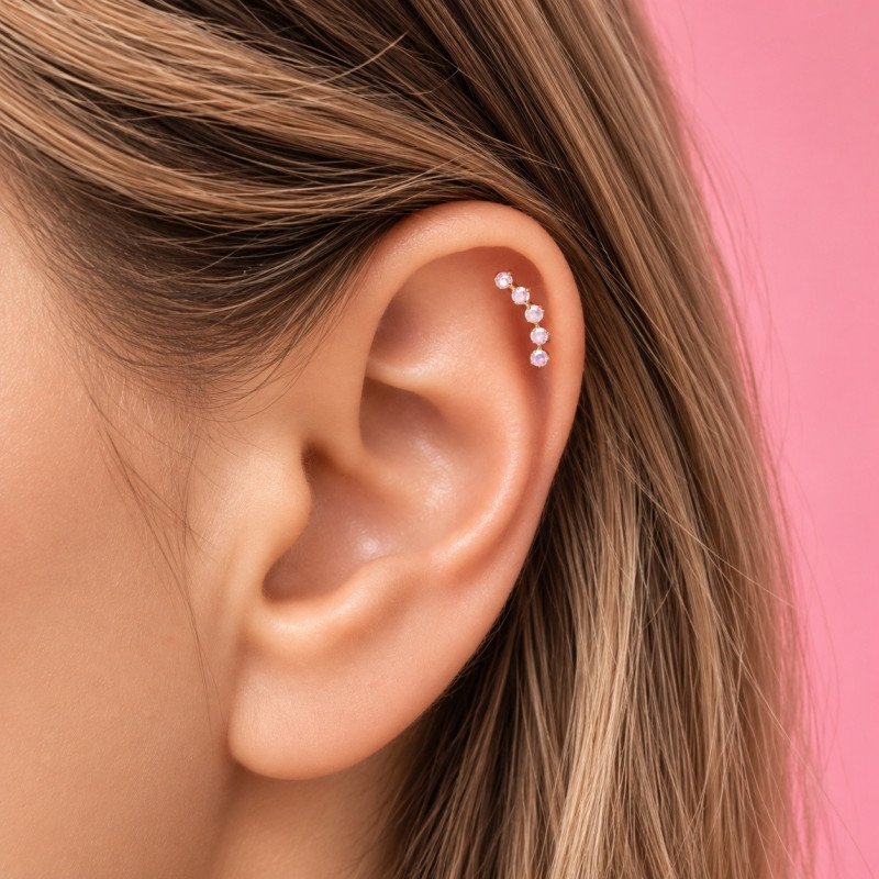 Piercing Labret Cluster em Titânio - Linha Luxo - 5 Zircônias Furta Cor - 6ORE1099