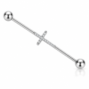 Piercing Transversal - Crucifixo cravejado de Zircônias - 100% Aço Cirúrgico - 5TRA100