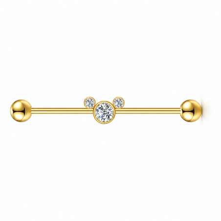 Piercing Transversal em Aço Cirúrgico com Cristais - PVD Gold - 5TRA112