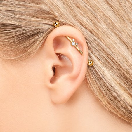 Piercing Transversal em Aço Cirúrgico com Cristais - PVD Gold - 5TRA112