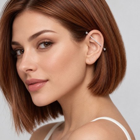 Piercing Transversal em Aço Cirúrgico com Cristais - 5TRA121
