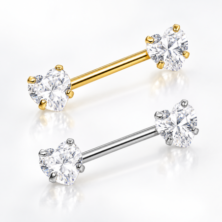 Piercing para Mamilo - Aço Cirúrgico - PVD Gold - Coração de Zircônia - 14MAM16