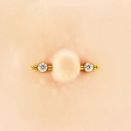 Piercing para Mamilo - Aço Cirúrgico - PVD Gold - Indiano com Zircônias - 14MAM24