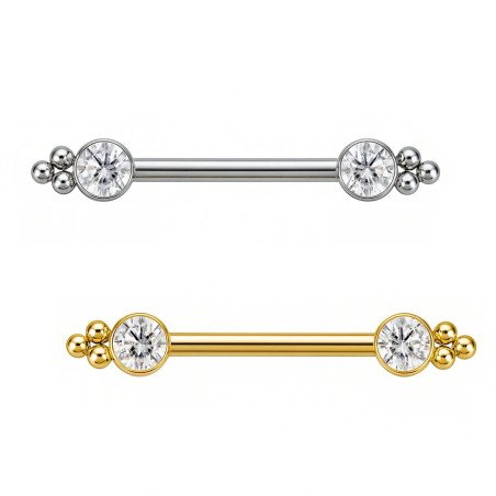 Piercing para Mamilo - Aço Cirúrgico - PVD Gold - Indiano com Zircônias - 14MAM24