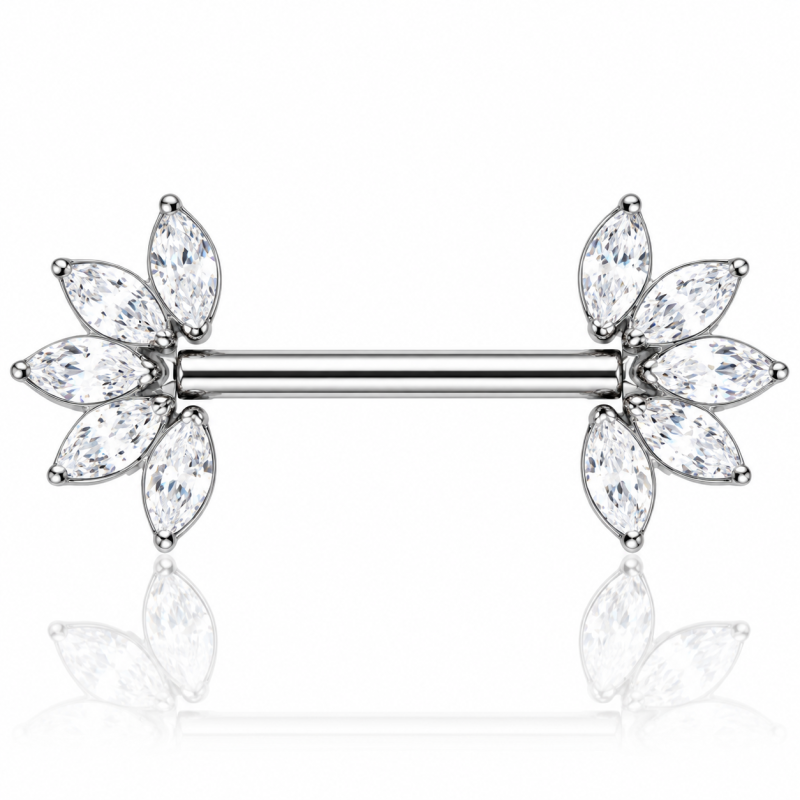 Piercing para Mamilo - Flor com Pétalas de Zircônia em Titânio - 14MAM25