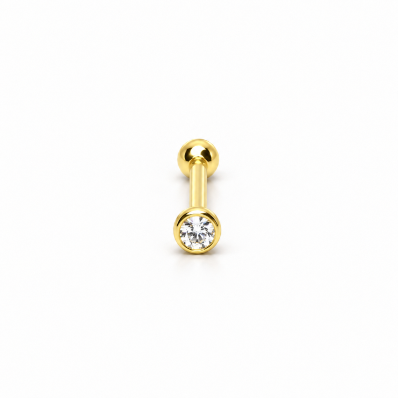 Mini Piercing Pin-Push para Tragus ou Hélix - Ponto de Luz PVD Gold - 7TRG53