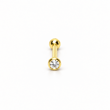 Mini Piercing Pin-Push para Tragus ou Hélix - Ponto de Luz PVD Gold - 7TRG53
