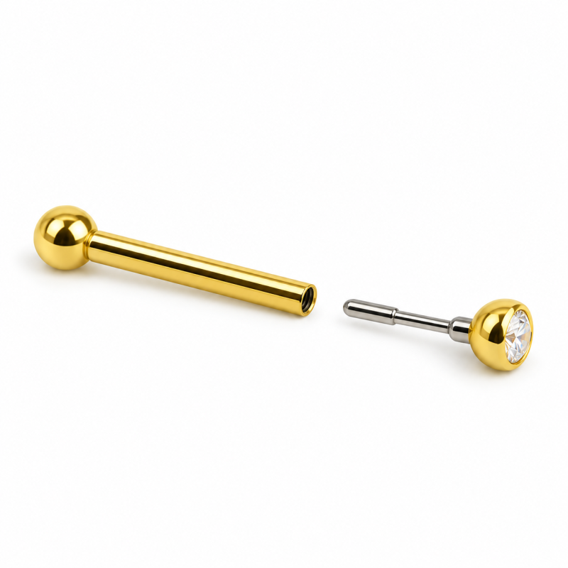 Mini Piercing Pin-Push para Tragus ou Hélix - Ponto de Luz PVD Gold - 7TRG53