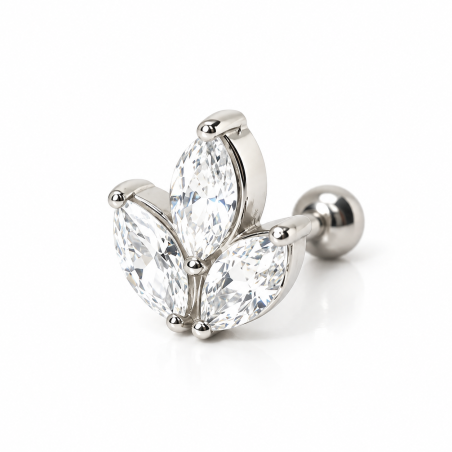 Piercing Labret de Tragus Marquise - Flor de Zircônia - Aço Cirúrgico - 7TRG71