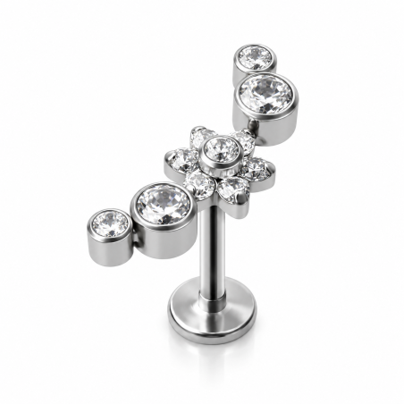 Labret em Titânio para Tragus ou Hélix -  Cluster Flor com Zircônias - 7TRG84