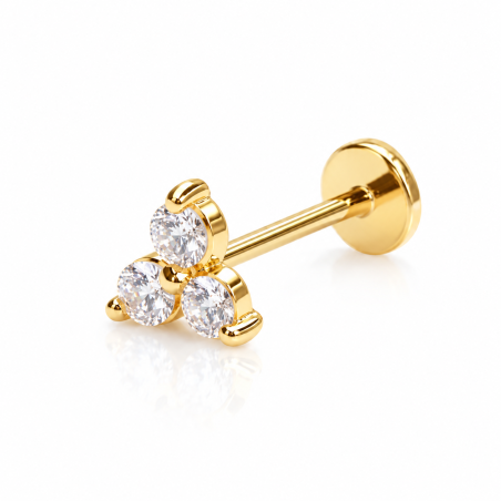 Piercing de Tragus Labret - Florzinha Trillion - Aço PVD Gold - 7TRG85
