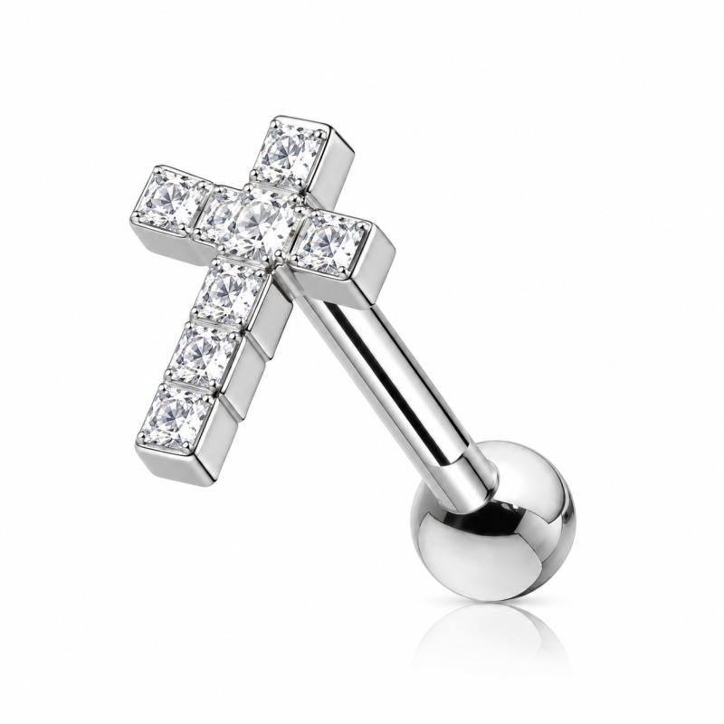 Piercing de Tragus - 100% Aço - Cruz - 7TRG82