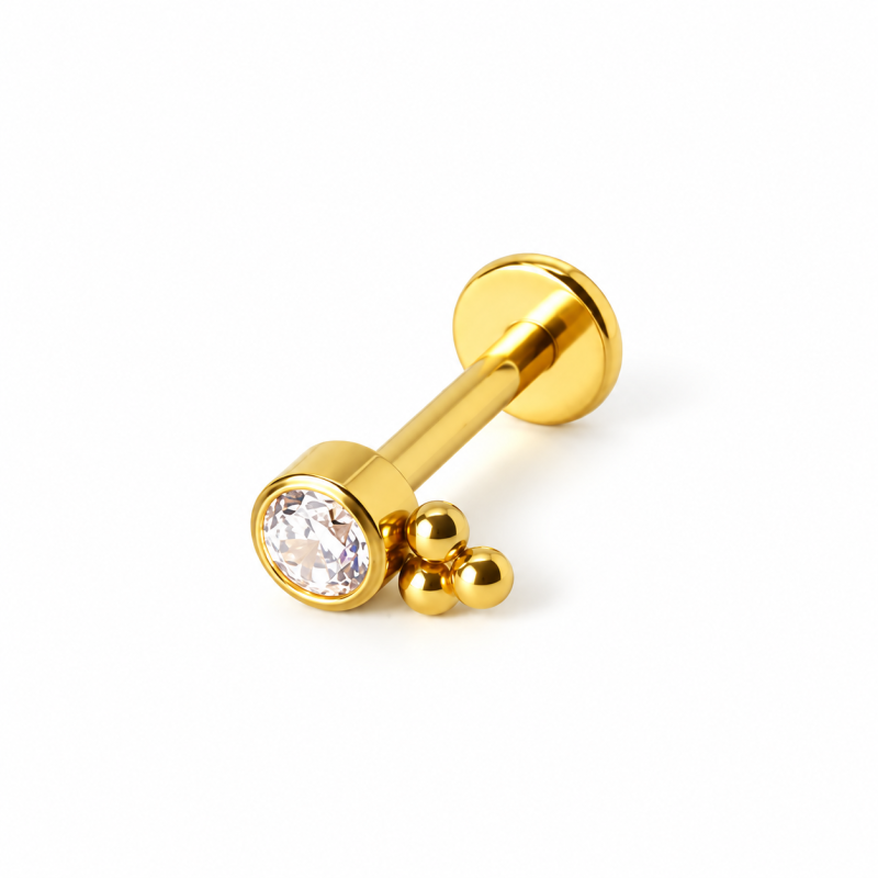 Piercing de Tragus Labret - Cristal Tribal - Titânio PVD Gold - 7TRG88