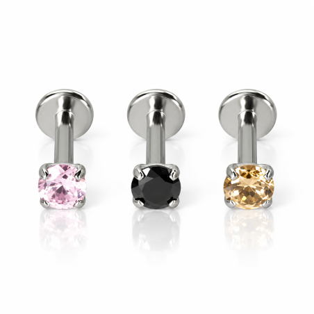 Piercing em Titânio Tragus Labret Ponto de Luz de Zircônia Colorida - 7TRG100