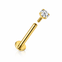 Piercing de Tragus em Aço Cirúrgico - PVD Gold - Ponto de Luz Zircônia - Rosca Interna - 7TRG108