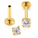 Piercing de Tragus em Aço Cirúrgico - PVD Gold - Ponto de Luz Zircônia - Rosca Interna - 7TRG108