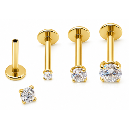 Piercing de Tragus em Aço Cirúrgico - PVD Gold - Ponto de Luz Zircônia - Rosca Interna - 7TRG108