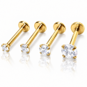 Piercing de Tragus em Aço Cirúrgico - PVD Gold - Ponto de Luz Zircônia - Rosca Interna - 7TRG108