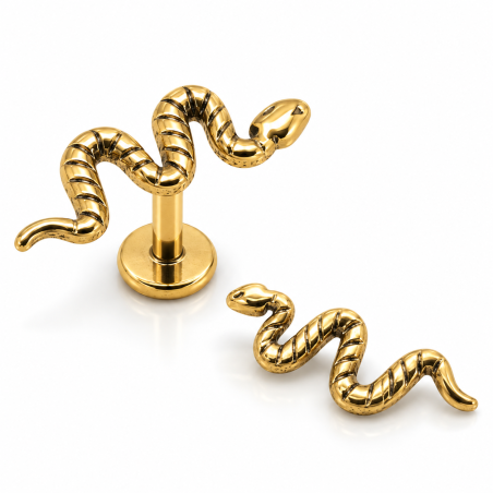 Piercing Labret - 100% Aço Cirúrgico - PVD Gold - Serpente - 7TRG110
