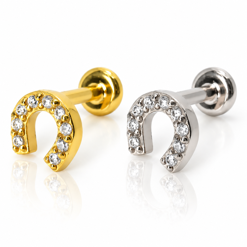 Piercing de Tragus Labret Rosca Interna - Ferradura - Aço Cirúrgico PVD Gold - 7TRG112