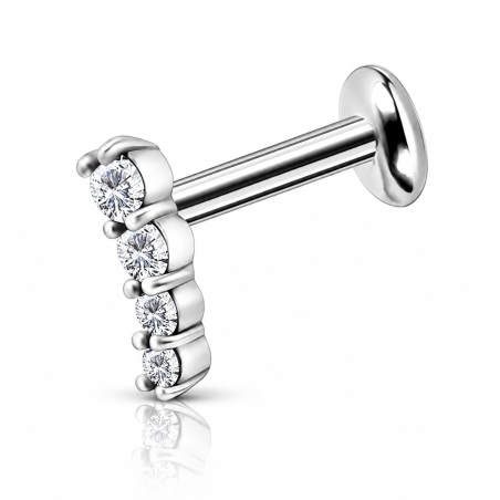 Piercing Labret Pin Push para Tragus / Orelha - Mini Cluster com 4 Zircônias - Cobalto Cromo - 7TRG116