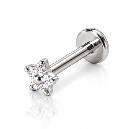 Piercing de Tragus em Titânio - Labret Florzinha com Zircônias - Rosca Interna - 7TRG118