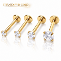 Piercing de Tragus em Titânio - Ponto de Luz Zircônia - Rosca Interna - PVD Gold - 7TRG122