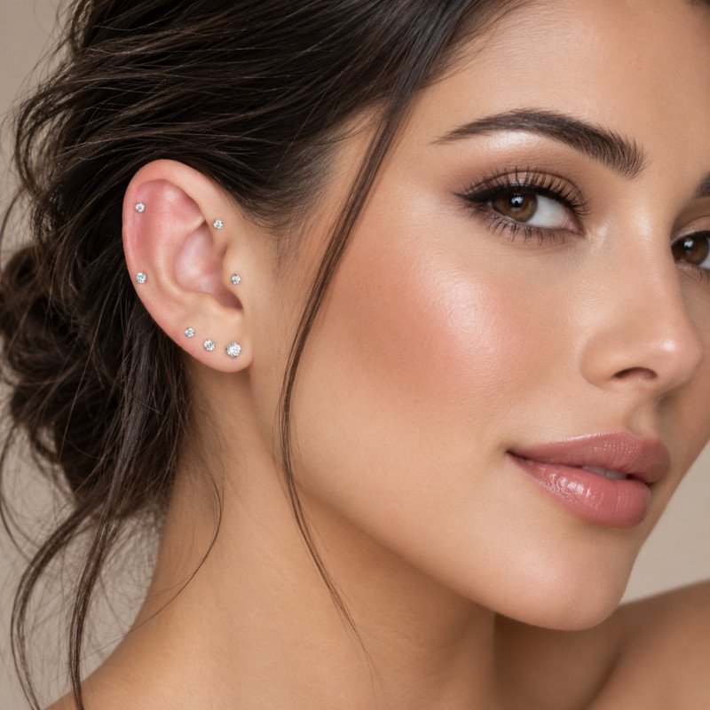 Piercing de Tragus em Titânio - Ponto de Luz Zircônia - Rosca Interna - PVD Gold - 7TRG122