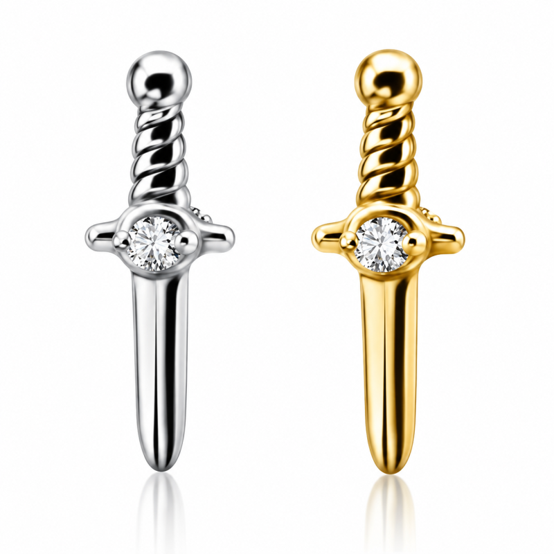 Piercing de Tragus / Orelha - Adaga com Zircônias Swarovski - Cobalto Cromo - 7TRG127