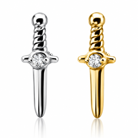 Piercing de Tragus / Orelha - Adaga com Zircônias Swarovski - Cobalto Cromo - 7TRG127