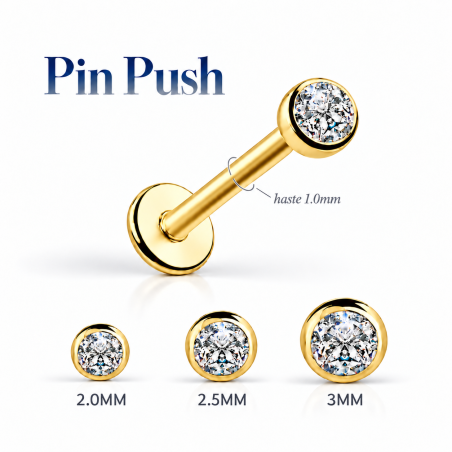 Piercing Australiano 1.0 em Titânio PVD Gold - Pin Push Nariz, Tragus ou Hélix - Ponto de Luz - 7TRG137