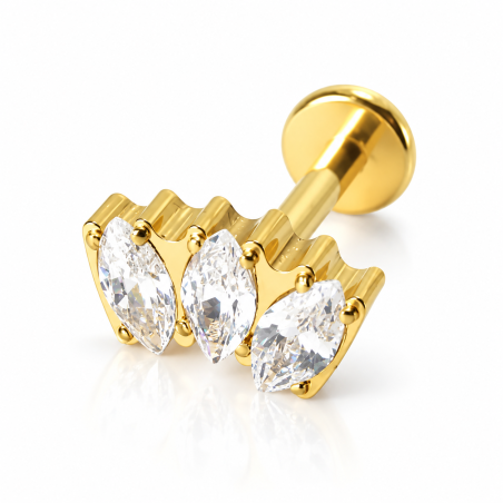 Piercing de Tragus Labret - Coroa de Zircônia  - Titânio PVD Gold - 7TRG145