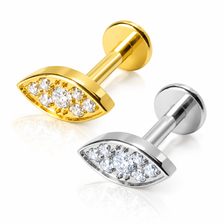 Piercing de Tragus em Titânio - Olhinho Com Zircônias - Rosca Interna - PVD Gold - 7TRG147