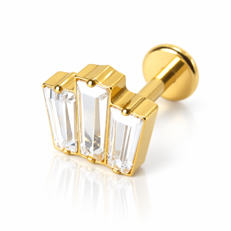 Piercing de Tragus em Titânio - Coroa com Zircônias Baguete - Rosca Interna - PVD Gold - 7TRG148