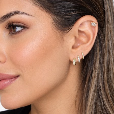 Piercing de Tragus em Titânio - Coroa com Zircônias Baguete - Rosca Interna - PVD Gold - 7TRG148