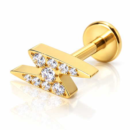 Piercing de Tragus em Titânio - Raio com Zircônias - Rosca Interna - PVD Gold - 7TRG150