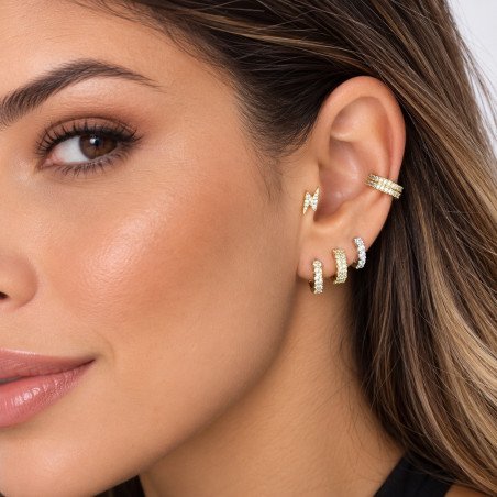 Piercing de Tragus em Titânio - Raio com Zircônias - Rosca Interna - PVD Gold - 7TRG150