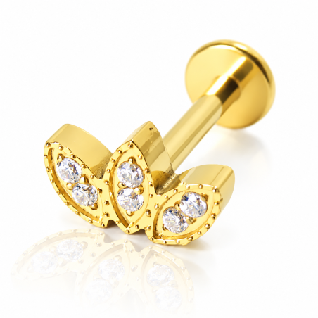 Piercing de Tragus em Titânio - Flor de Lótus Com Zircônias - Rosca Interna - PVD Gold - 7TRG152