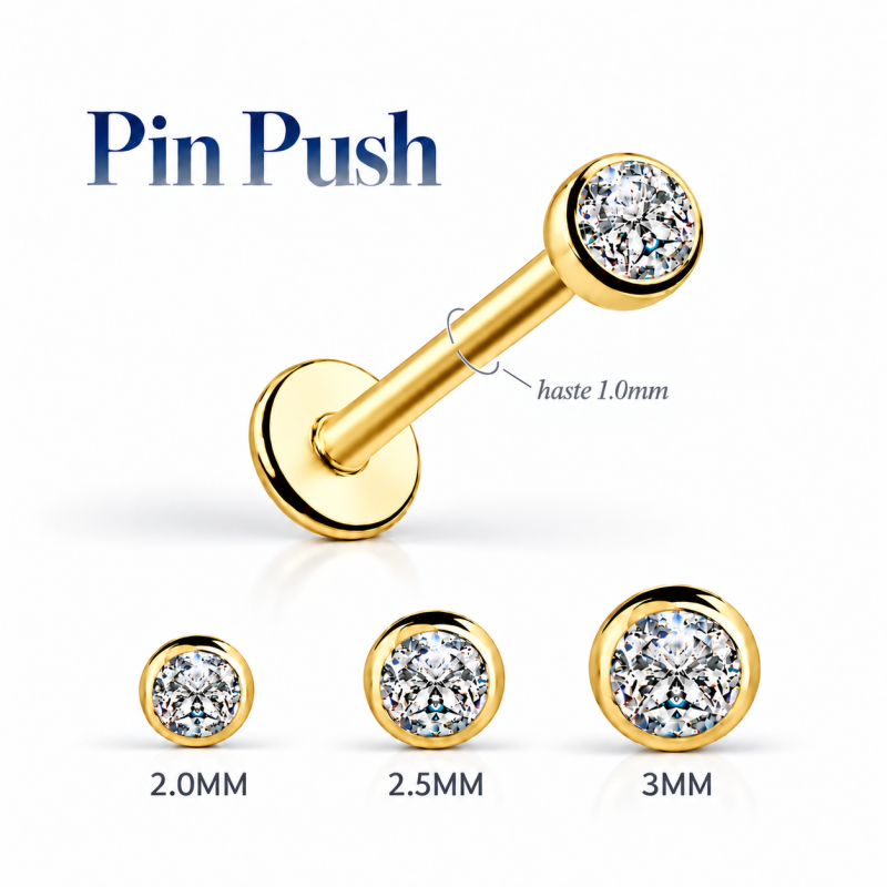 Piercing Australiano 1.0 em Aço Cirúrgico PVD Gold - Pin Push Nariz, Tragus ou Hélix - Ponto de Luz - 7TRG154