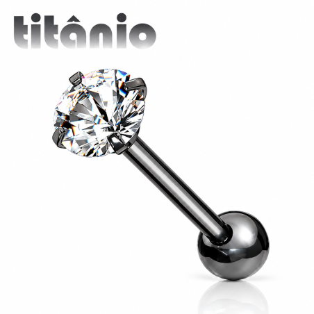Piercing de Tragus em Titânio - Ponto de Luz Zircônia - PVD Black - 7TRG158