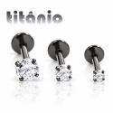 Piercing de Tragus em Titânio - Ponto de Luz Zircônia - PVD Black - 7TRG158