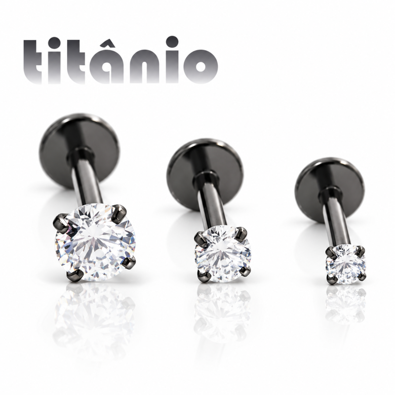 Piercing de Tragus em Titânio - Ponto de Luz Zircônia - PVD Black - 7TRG158