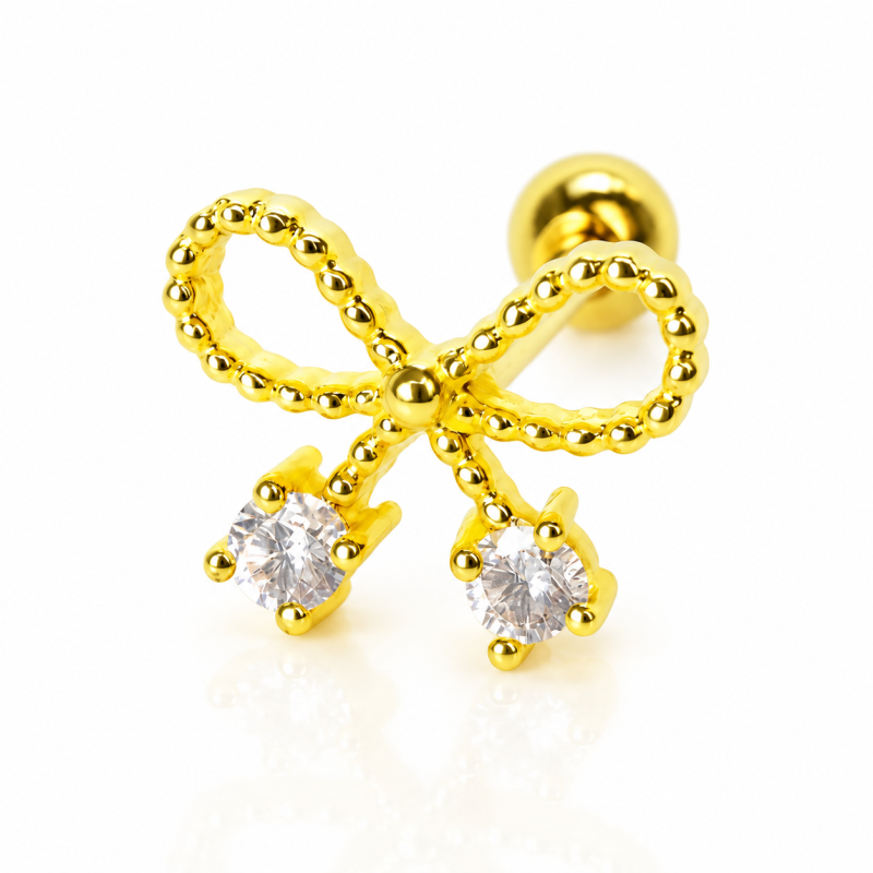 Piercing para Orelha - Lacinho com Zircônias - Dourado - 6ORE1049