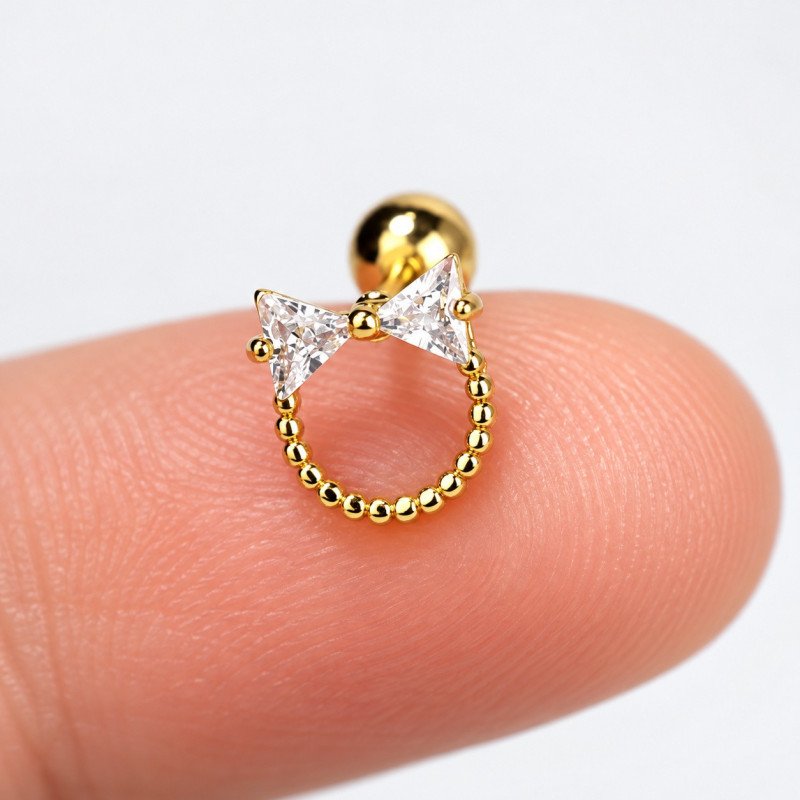 Piercing para Orelha com Lacinho de Zircônias e Arco de bolinhas - 6ORE1045
