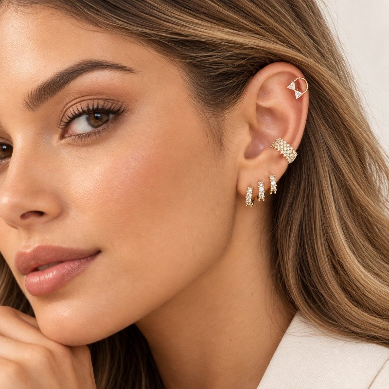 Piercing para Orelha com Lacinho de Zircônias e Arco de bolinhas - 6ORE1045