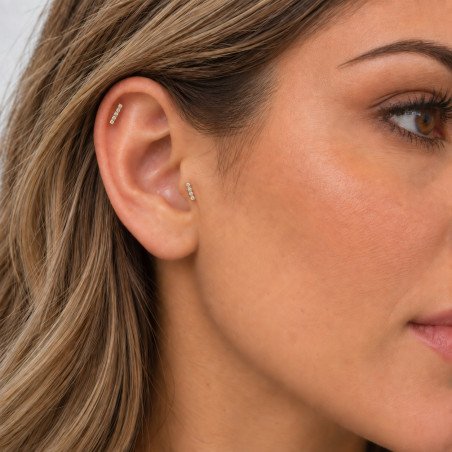 Piercing de Tragus Labret - Mini Barrinha com Zircônias  - Titânio PVD Gold - 7TRG170