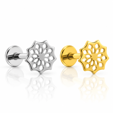 Piercing para Tragus Labret - Mandala Vazada - Titânio PVD Gold - 7TRG173
