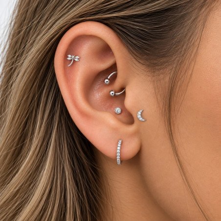 Piercing Labret Libélula com Zircônias em Titânio - 7TRG176