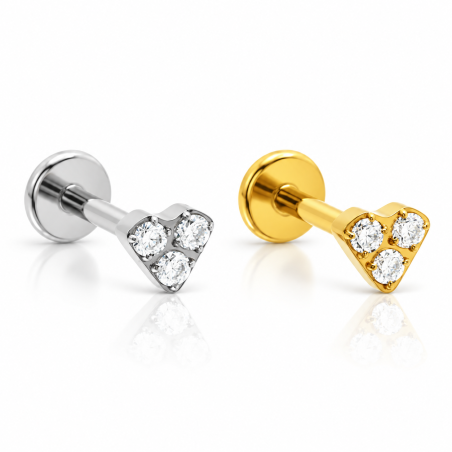 Piercing de Tragus Labret Triangular com Zircônias  - Titânio PVD Gold - 7TRG178