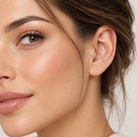 Piercing de Tragus Labret Triangular com Zircônias  - Titânio PVD Gold - 7TRG178